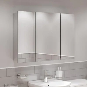 Triple Door Bathroom Mirror Cabinet Cupboard Stainless Steel Wall Mounted 900mm - Picture 1 of 11