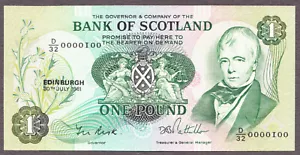 Schottland One Pound 30.7.1981 Binary LOW Serial 0000100 Pick-111e Crisp UNC - Bild 1 von 2