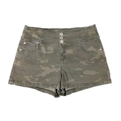 Shorts feminino de sarja cintura alta NOBO tamanho 19 verde camuflado 5 bolsos cintura 34" - Imagem 1 de 4