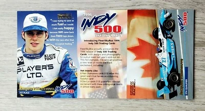 1996 Fleer Indy 500 Dealer Promo Sheet featuring Jacques Villeneuve  - Image 1 of 2