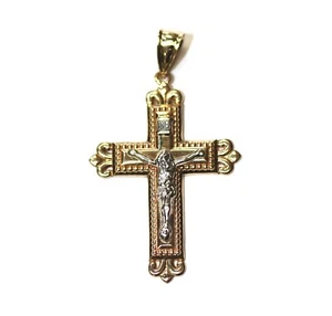 14k Yellow White Gold Jesus Cross Pendant Charm Estate Pendant 2.6g - Imagen 1 de 9