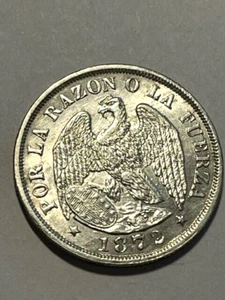 1872 Chile 20 Centavos Silver Unc++ #10697 - Picture 1 of 4
