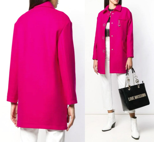 Love Moschino cappotto oversize lana cashmere fucsia lungo 35" US L (8) IT 44 $809