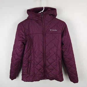 Columbia Jacket Women XS Purple Puffer Coat Fleece Lined Full Zip Hooded Poly - Picture 1 of 13