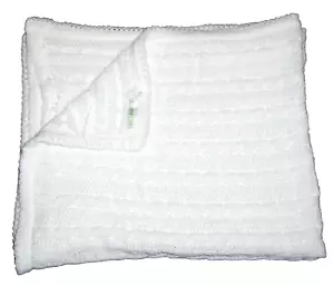 Amy Coe Blanco Verde Etiqueta Cable Tejido Chenilla Bebé Manta Seguridad Bebés R EE. UU. - Imagen 1 de 2