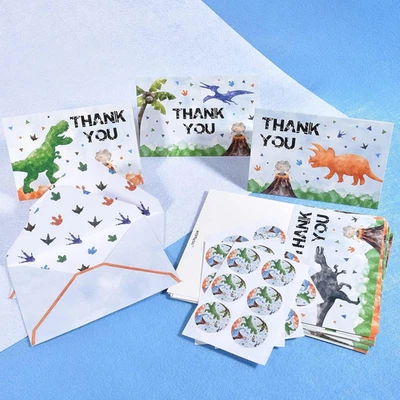 24 PCS Dinosaur Thank You Cards -Dinosaur Party Decorations Kids Thank You Ca... - Image 1 of 4