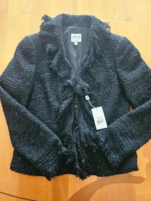 Nueva Chaqueta Armani Collezioni Mujer Tweed Un Pecho Negro Azul Italia 10 Foto 1 de 3