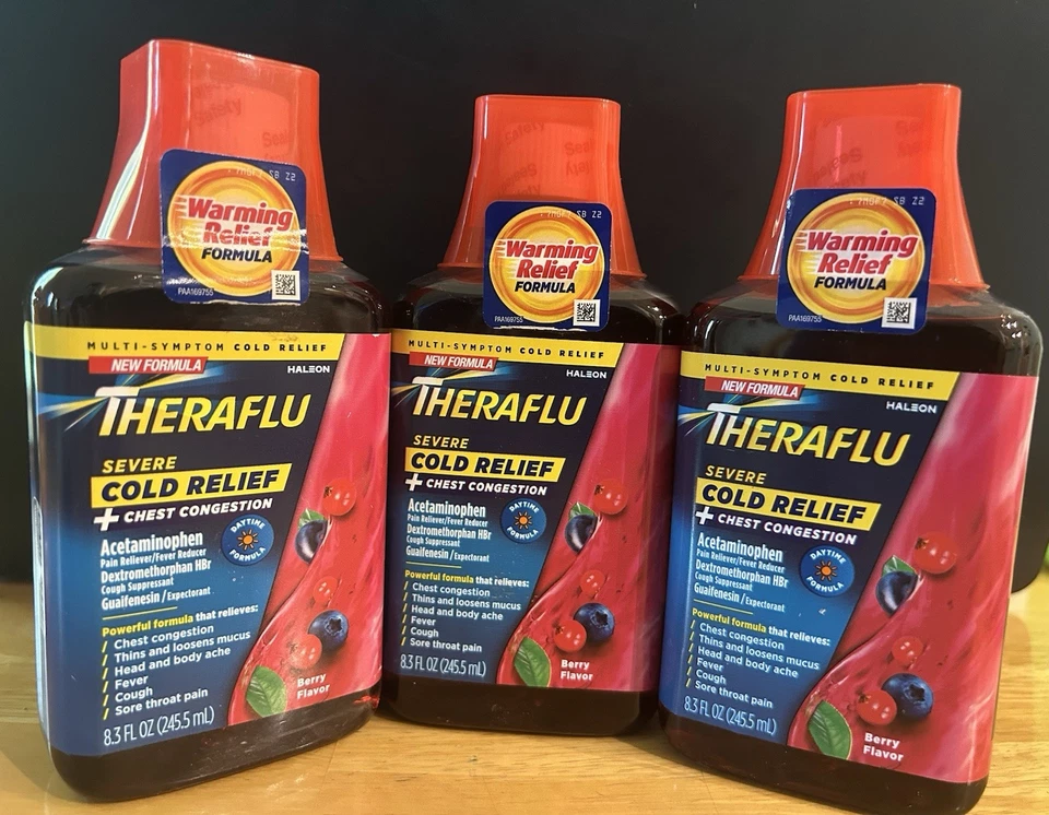 3x Thera Flu Severe Cold + Chest Congestion Berry Flavor 8.3 oz EXP 12/2025 NEW - Image 1 of 4