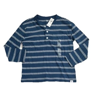 GAP Kids Blue Long Sleeve Pocket Henley Tee with Classic Stripes Size Small - Picture 1 of 3