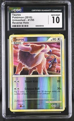 CGC 10 GEM MINT Tauros 2010 Unleashed 41/95 Reverse Holo Pokemon Card - Image 1 of 2