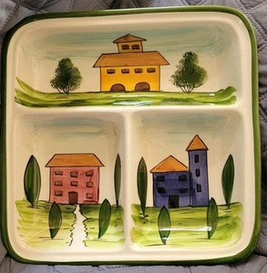 Weltmarkt dreiteiliges Tablett 11,5" x 11,5" Häuser Kunst Made in Italy - Bild 1 von 9