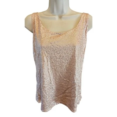 PETITES TALBOTS SOFT ROSE PINK SEQUIN TANK TOP $69.50 LP LARGE SPARKLE SHINE EUC - Image 1 of 4