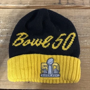 Super Bowl 50 Team Herren Mütze Beanie Schwarz Gelb Schrift Strick OS Neu mit Etikett Neu - Bild 1 von 3