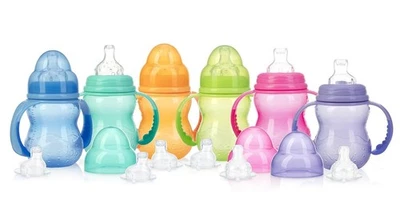 Nuby Sin Goteo 3 Etapas Cuello Ancho Botella a Taza, 8 Onzas, Colores May Multicolor Foto 1 de 4