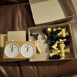 Vintage Composite Staunton Chess Set With Competition Timer Clocks - Picture 1 of 4