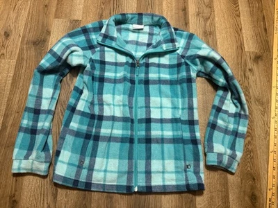 Columbia Sweater, Youth Girls Size Large, Blue, Plaid, Full Zipper, Fleece - Image 1 of 4