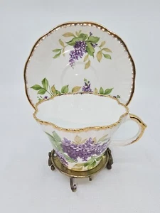 Teetasse und Untertasse, Salisbury, Bone China, Made In England, lila Veilchen - Bild 1 von 4