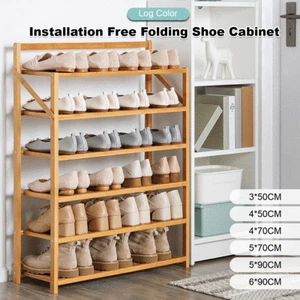 Multi Layer Bamboo Foldable Shoes Rack Storage Organizer Cabinet Shelf Stand - Picture 1 of 19