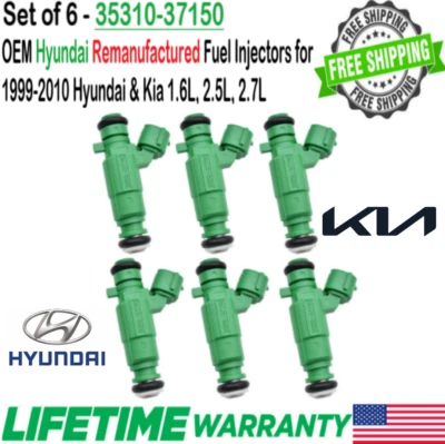Set of 6 Bosch Genuine Fuel Injectors For 1999-2005 Hyundai Sonata 2.5L, 2.7L V6 - Изображение 1 из 3