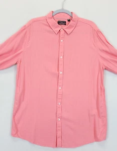 Brave Soul Linen Blend Button Up Shirt Long Sleeve Men L Salmon Pink Preppy - Picture 1 of 12