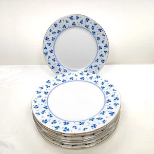 GodingerCo. Blue Belle Blue Clover Leaves On White Salad Plate 8". Set 7 Pieces. - Picture 1 of 15