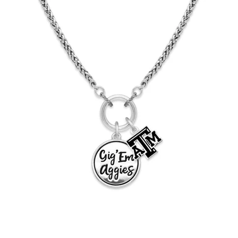 Texas A&M Aggies Gig Em Aggies Twist and Shout Silver Necklace Jewelry TAMU Cover