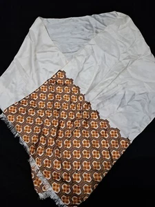 ROCHAS Paris Rectangle Scarf VTG Ivory/Cream w/ Brown & Orange Geometric Pattern - Picture 1 of 5
