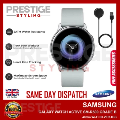 SAMSUNG Galaxy Watch Active SM-R500 Smart Watch 40mm GPS SILVER Grade B+CHARGR - Image 1 of 4