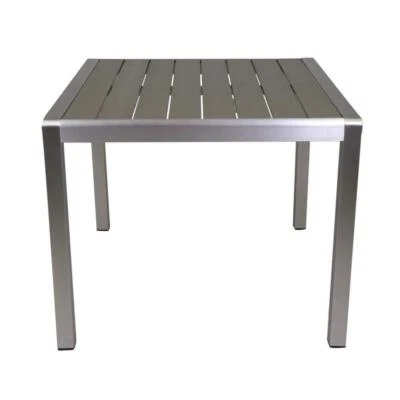 Noble House Patio Dining Table 30"x35" Residential Aluminum w/ Wood Top Silver - Image 1 of 4