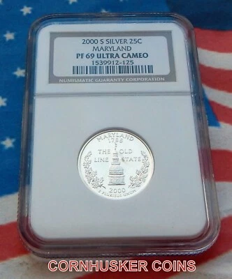 1999-S  MARYLAND STATE SILVER QUARTER  NGC PF 69 UC ~ BRILLIANT - Image 1 of 2