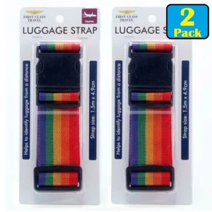 2pk Luggage Strap Rainbow Strip 1.6m x 4.9cm Nylon Baggage Suitcase Packing Belt - Picture 1 of 4