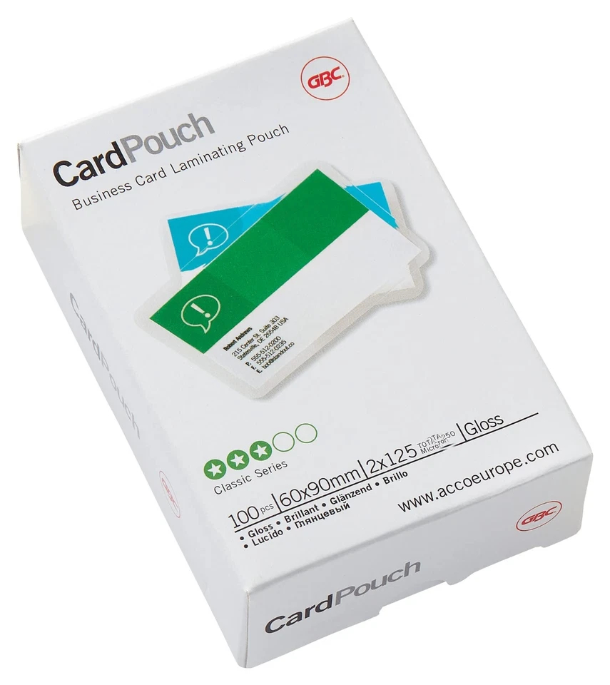 ACCO GBC Laminating Pouches Pack of 100 GBC 67x99mm 2x125 Micron Gloss Card