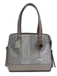 MC Handbags #6886 Sydney Grey Croco Embossed Genuine Leather double handle Bag - Picture 1 of 2