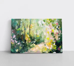 Impresión de pintura verde abstracta impresionista lienzo enmarcado arte de pared camino de jardín - Imagen 1 de 15