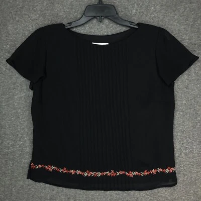 Блузка женская Y2K Studio 1 размер 10 полиэстер с подкладкой короткий рукав черная с цветочным рисунком - Изображение 1 из 4