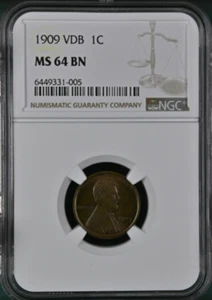 1909 VDB Lincoln Wheat Cent MS 64 BN NGC 6449331-005 - Picture 1 of 4
