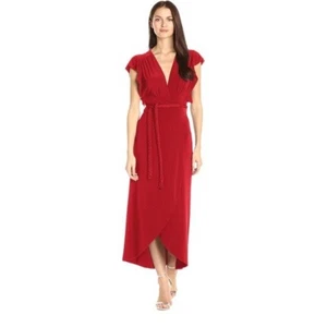 MISA Los Angeles Size XS Irina Fluttered Sleeves Belted Wrap Maxi Dress in Red - Picture 1 of 12