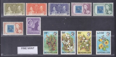 SEPHIL SEYCHELLES KG VI CORONATION FLOWERS QE II SET OF 11 MNH/MH STAMPS Cover
