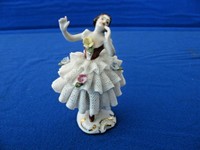 Vintage Dresden 3" Lace Porcelain Ballerina  Figurine Marked with Crown,   #8390