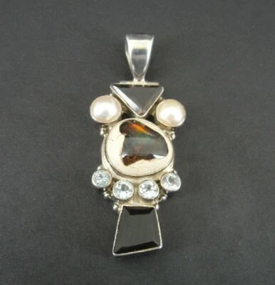 Colgante Piedras Aguamarina Cuarzo Ahumado Plata 925 Piedras Ópalo Roca Esterlina  Foto 1 de 4