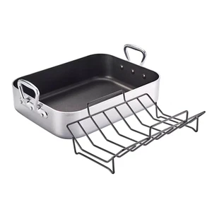 Tramontina, 16" Polished Aluminum Non-stick Roasting Pan | V-Rack  - Picture 1 of 9