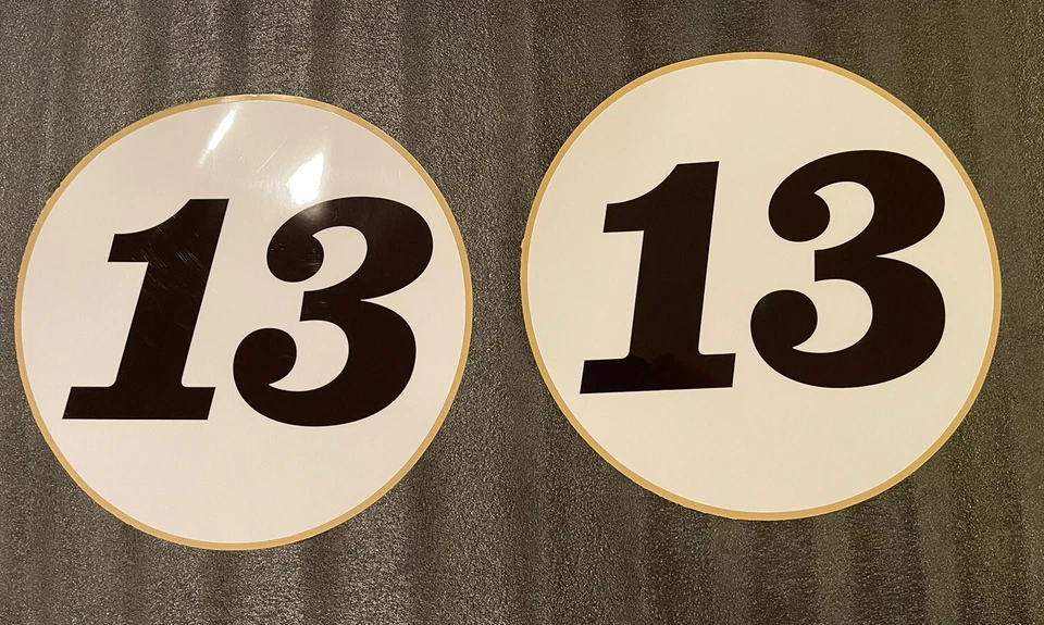 Number 13 Meatball Race Car Vinyl Decals (2x) 14in Laminated Weather Proof - Image 1 of 3