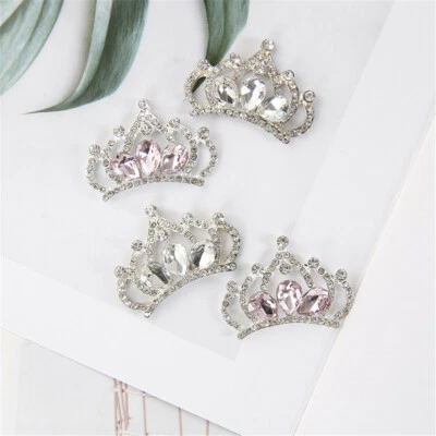 Pack of (x4) Metal Crown Rhinestone Art Craft Making Decor DIY Sewing 36x27mm - Image 1 of 4