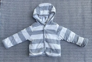 Burt's Bees Baby Boy Girl 6-9M Gray Ivory Striped Hooded Reversible Jacket - Picture 1 of 11