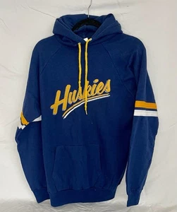 #109- Vintage UW Huskies Navy Yellow Hoodie Size L With Pocket - Picture 1 of 3