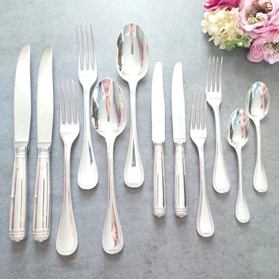 Cuchillo de postre de mesa de plata Christofle Malmaison 12 piezas tenedor cuchara excelente Foto 1 de 4