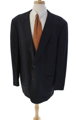 Paul Stuart Mens Two Button Wide Lapel Blazer Black Wool Size 44 Extra Long - Image 1 of 4