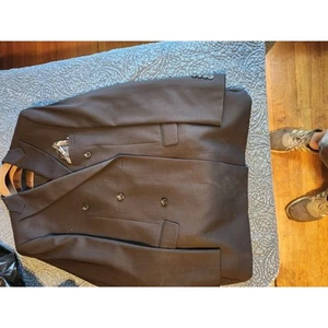MENS 2 BUTTON SUPER 150S BLACK WOOL FEEL SUIT FLAT FRT PANT - Picture 1 of 5