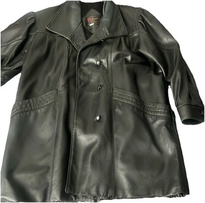 Jaqueta de couro feminina Reed Sportswear vintage tamanho 12 preta blazer de 3 botões EUA - Imagem 1 de 4