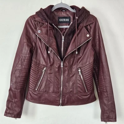 Guess Mujer Imitación Cuero Tejido Sudadera con Capucha Desmontable Cremallera Chaqueta Talla M Foto 1 de 4